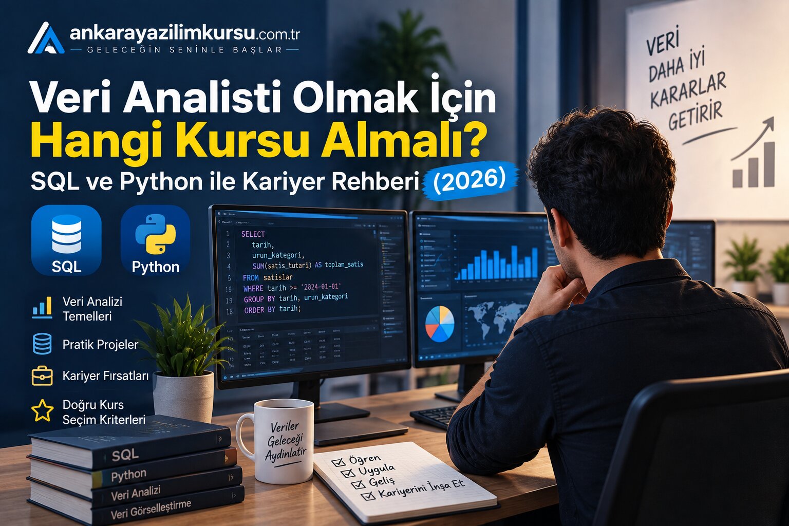 Veri Analisti Olmak İçin Hangi Kursu Almalı? SQL ve Python ile Kariyer Rehberi (2026) 1 veri analisti kursu hangisini almalı